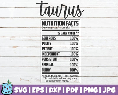 Taurus Nutrition Facts SVG MintyMarshmallows 