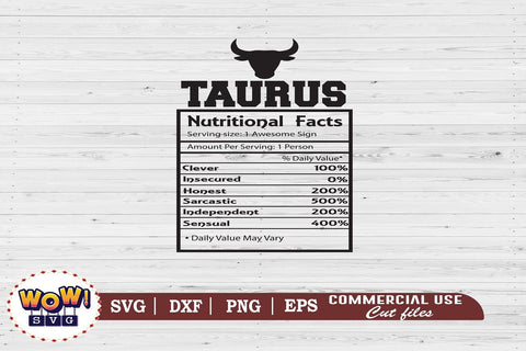 Taurus Nutritional Facts Svg, Zodiac sign svg, Nutrition, Zodiac svg SVG Wowsvgstudio 