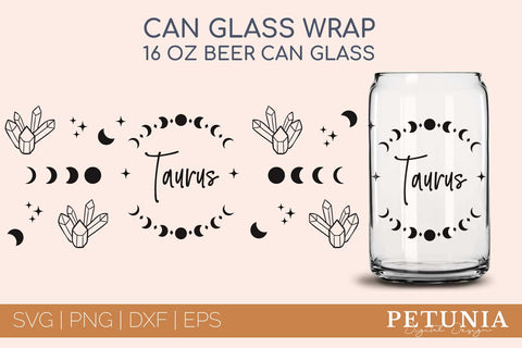 Taurus Zodiac Can Glass Wrap SVG | Beer Can Glass Wrap SVG SVG Petunia Digital Design 