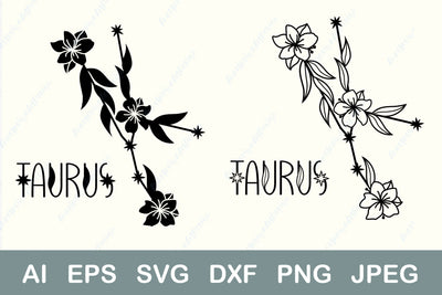 Taurus zodiac sign with flowers svg, Floral horoscope symbol svg, Constellation SVG AnastasiyaArtDesign 