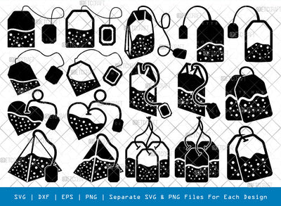 Tea Bag SVG Cut Files, Tea Silhouette, Herbal Tea Svg, Hot Tea Bag Svg, Bag of Tea Svg, Tea Time Svg, Tea Lover Svg, Tea Bag Bundle, SVG ETC Craft 