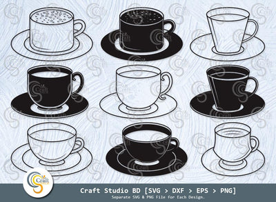 Tea Cup Silhouette, Cup Svg, Cup And Saucer Svg, Coffee Cup Svg, Mug Svg, Tea Cup Svg Bundle SVG ETC Craft 