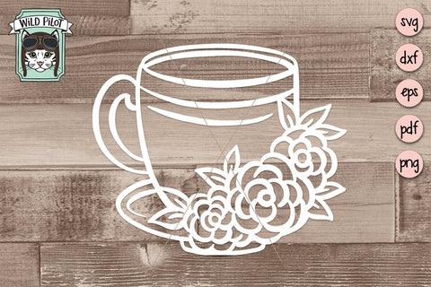 Tea Cup With Flowers SVG Cut File SVG Wild Pilot 