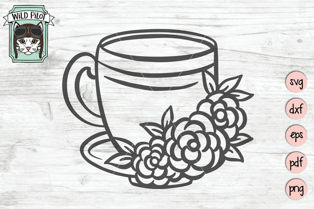 Tea Cup With Flowers SVG Cut File SVG Wild Pilot 