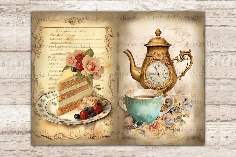 Tea Junk Journal Kit | Vintage Digital Collage Sheet - So Fontsy