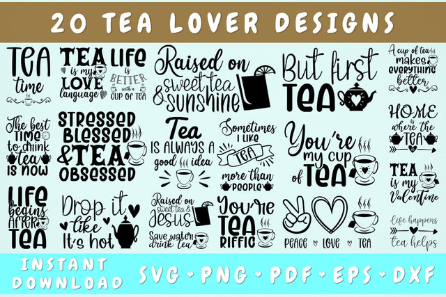 Tea Lover SVG Bundle, Tea SVG Cut Files for Cricut & Silhouette, Tea Quotes SVG, Tea Sayings SVG SVG HappyDesignStudio 