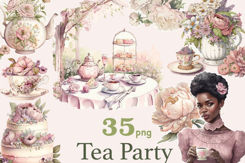 Tea Party Clipart | Black Girl Planner Graphics SVG GlamArtZhanna 