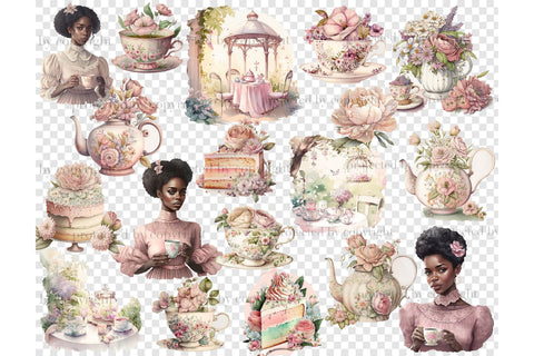 Tea Party Clipart | Black Girl Planner Graphics SVG GlamArtZhanna 