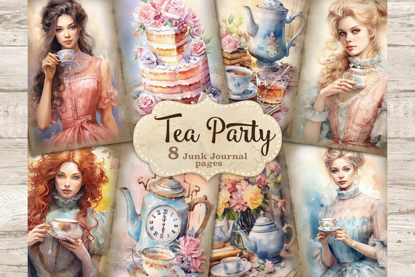 Tea Party Papers for Journal Floral Digital Paper Flowers 