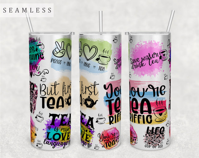 Tea Quotes Tumbler Wrap, 20 Oz Skinny Tumbler Tea Sayings Sublimation Design, Seamless Tumbler PNG Sublimation HappyDesignStudio 