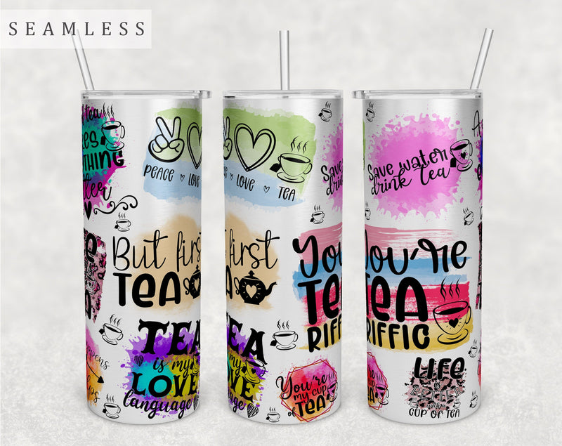 Tea Quotes Tumbler Wrap, 20 Oz Skinny Tumbler Tea Sayings Sublimation Design, Seamless Tumbler PNG Sublimation HappyDesignStudio 
