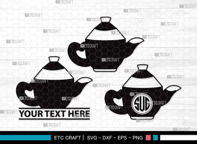 Tea Set Monogram SVG Cut File | Tea Cup Svg | Tea Pot Svg | Tea Kettle Svg | Tea Set Clipart SVG ETC Craft 