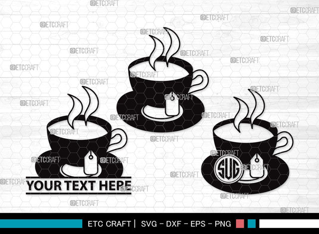Tea Set Monogram SVG Cut File | Tea Cup Svg | Tea Pot Svg | Tea Kettle Svg | Tea Set Clipart SVG ETC Craft 