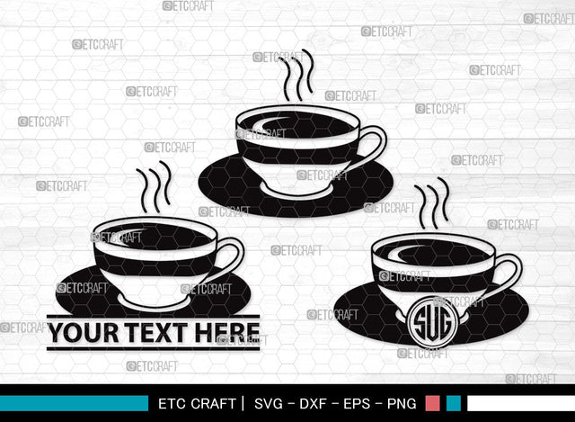 Tea Set Monogram SVG Cut File | Tea Cup Svg | Tea Pot Svg | Tea Kettle Svg | Tea Set Clipart SVG ETC Craft 