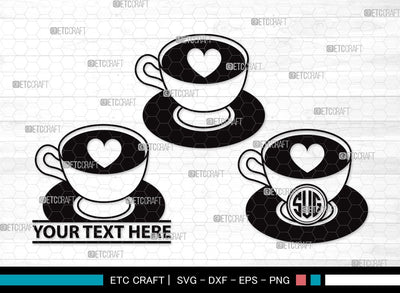 Tea Set Monogram SVG Cut File | Tea Cup Svg | Tea Pot Svg | Tea Kettle Svg | Tea Set Clipart SVG ETC Craft 
