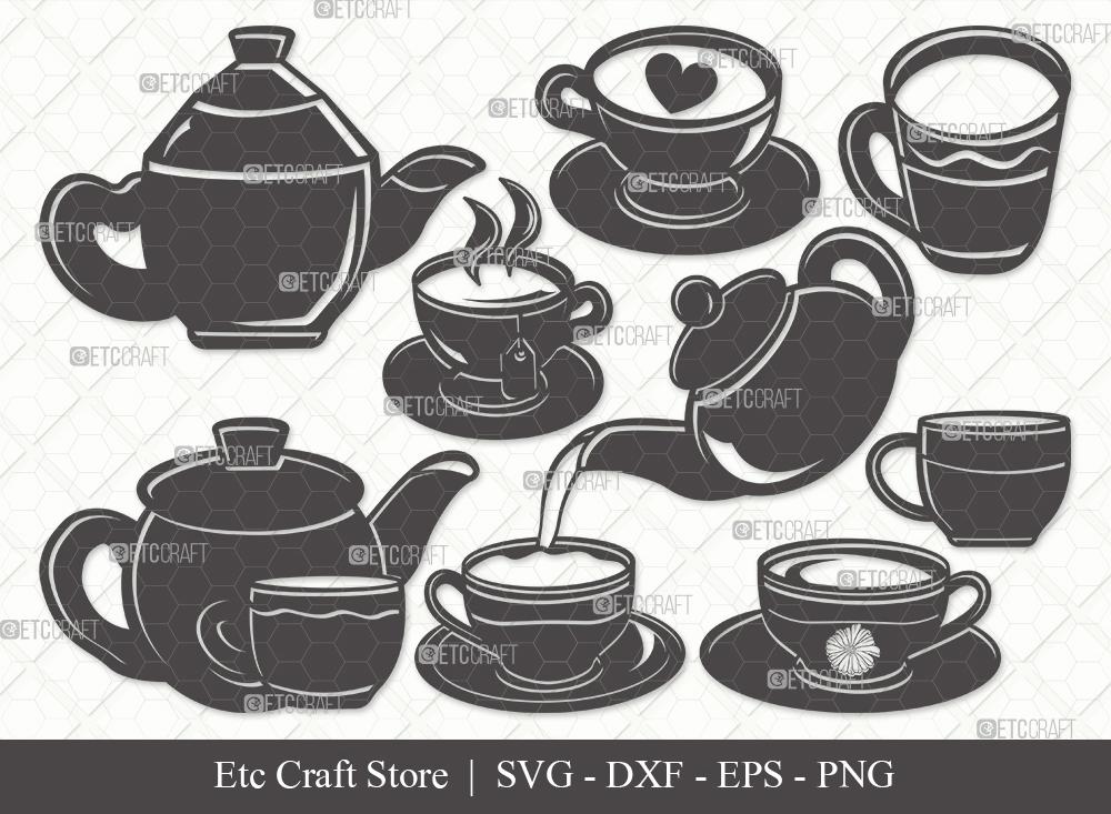 Tea Set Silhouette SVG Cut File | Tea Cup Svg | Tea Pot Svg | Tea ...