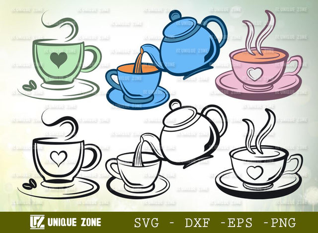 Tea Set SVG Cut Files | Tea Cup Svg | Tea Kettle Svg | Kettle Svg | Tea Svg | Cup Svg SVG Unique Zone 