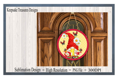 Tea Sipping Gnome and Ladybug, Wreath Attachment, Sublimation PNG, Digital Download Sublimation Keepsake Treasures Designs LLC. 