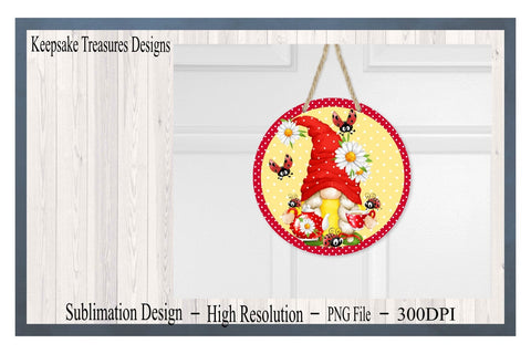 Tea Sipping Gnome and Ladybug, Wreath Attachment, Sublimation PNG, Digital Download Sublimation Keepsake Treasures Designs LLC. 