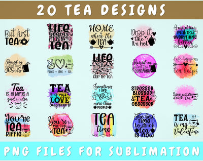 Tea Sublimation Designs Bundle, 20 Designs, Tea Lover PNG Files For Sublimation, Tea Sublimation Files, Tea Drinking PNG Sublimation HappyDesignStudio 