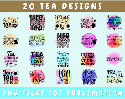 Tea Sublimation Designs Bundle, 20 Designs, Tea Lover PNG Files For Sublimation, Tea Sublimation Files, Tea Drinking PNG Sublimation HappyDesignStudio 