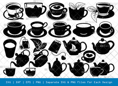 Tea SVG, Tea Silhouette, Tea Pot Svg, Tea Cup Svg, Teatime Svg, Tea Kettle Svg, Steam Svg, Coffee Svg, Teapots Svg, Tea Bundle SVG ETC Craft 