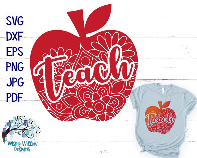 Teach Apple Mandala SVG Cut File SVG Wispy Willow Designs 