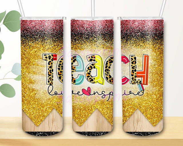 Teach Love Inspire 20oz Tumbler Template, Teach Leopard Desgn Png, Pencil Glitter Tumbler Wrap, Teacher Tumbler Png, Teacher Subliamtion Design, Digital Download Sublimation sassyprint 