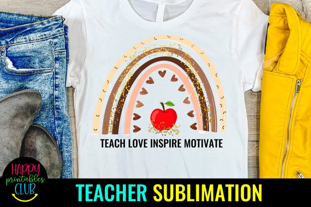Teach Love Inspire Motivate- Teacher Sublimation Design PNG Sublimation Happy Printables Club 
