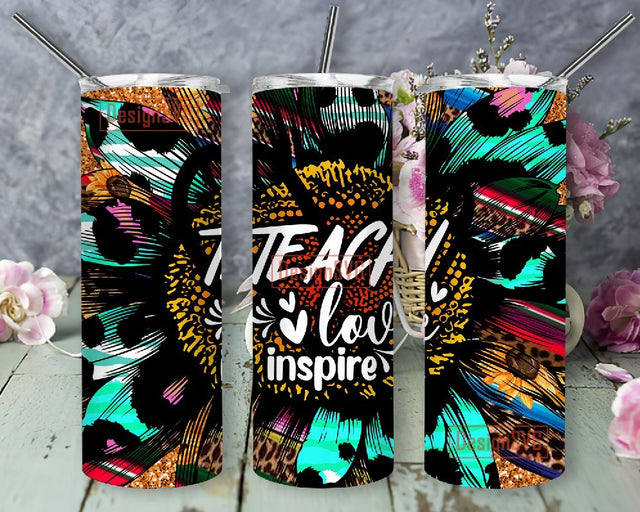 Teach love inspire Tumbler Design Back To School PNG Sublimation Tumbler 20oz Back To School PNG Sublimation DesignSVG 