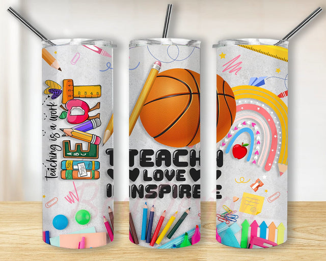 Teach Love Inspire Tumbler Design, Teacher 20oz Tumbler Png, Teaching Is A Work Of Heart Png, Teacher Life Tumbler Wrap, School Tumbler Template, Digital Download Sublimation BouDesign 