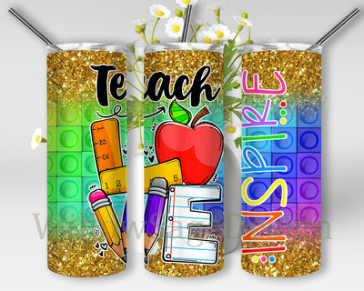 Teach Love Inspire Tumbler Design, Teacher Pop It Fidget Tumbler Wrap, Teacher Glitter 20oz Skinny Tumbler, Teacher Life Tumbler Template, Digital Download Sublimation WillowSageDesign 
