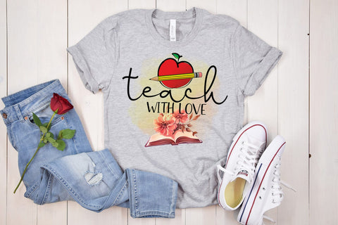 Teach With Love I Teacher Sublimation I Teacher Shirt PNG Sublimation Happy Printables Club 