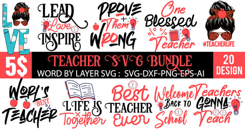Teacher 20 Design ,Teacher SVG Bundle, Teacher SVG Bundle Quotes SVG BlackCatsMedia 