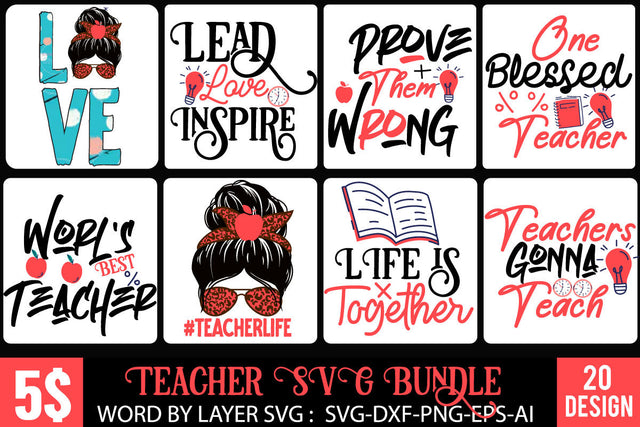 Teacher 20 Design ,Teacher SVG Bundle, Teacher SVG Bundle Quotes SVG BlackCatsMedia 