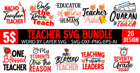 Teacher 20 Design ,Teacher SVG Bundle, Teacher SVG Bundle Quotes SVG BlackCatsMedia 