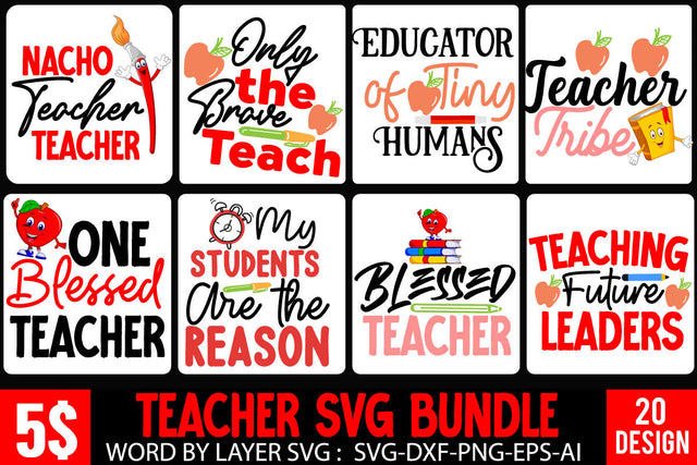 Teacher 20 Design ,Teacher SVG Bundle, Teacher SVG Bundle Quotes SVG BlackCatsMedia 