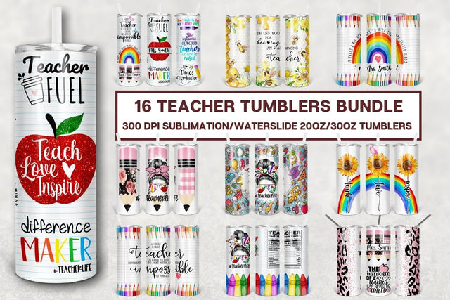 Teacher 20 oz Skinny Tumbler Bundle, Teacher Life Back To School Sublimation Designs, Teacher Appreciation PNG Instant Download Sublimation TumblersByPhill 