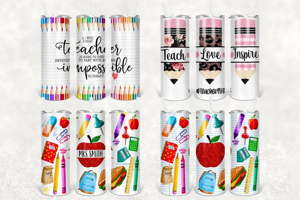 Teacher 20 oz Skinny Tumbler Bundle, Teacher Life Back To School ...