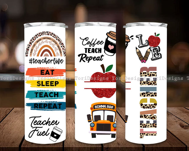 Teacher 20 oz Skinny Tumbler Personalized Apple Teacher Name PNG, Sublimation Design, Teacher Appreciation, Back To School Tumbler Digital Download Sublimation ToriDesigns 