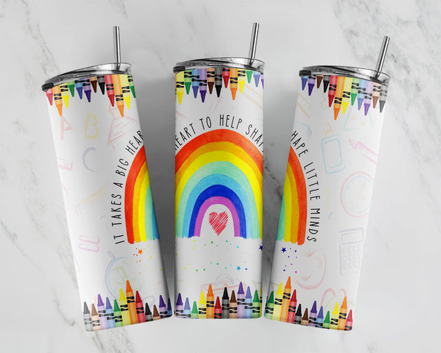Teacher 20 oz Skinny Tumbler Rainbow Pencils Teacher Tumbler Sublimation Design, It Takes a Big Heart to Shape Little Minds PNG download Sublimation CaldwellArt 