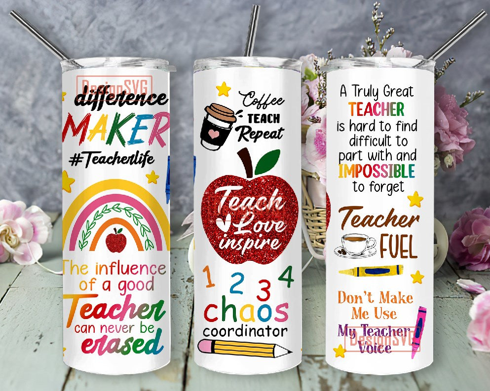 Teacher 20 oz Skinny Tumbler Bundle, Teacher Life Back To School  Sublimation Designs, Teacher Appreciation PNG Instant Download - So Fontsy