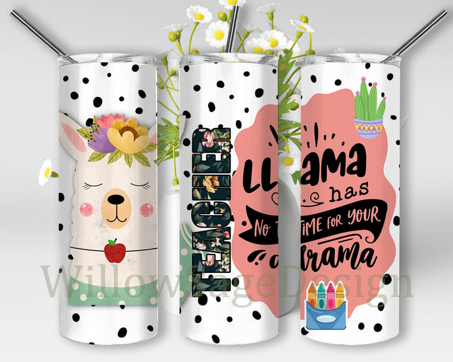 Teacher 20oz Skinny Tumbler Design Png, Llama Teacher Tumbler, Cute Llama Tumbler, Teacher Appreciation, Custom Teacher Llama Tumbler Sublimation WillowSageDesign 