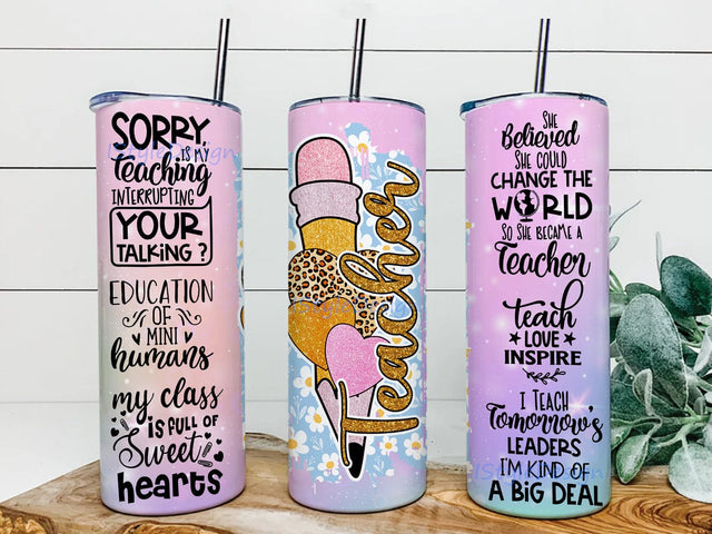 Teacher 20oz Skinny Tumbler Png, Leopard Pencil School Png, School Tumbler, Pencil Tumbler, Back To School Png, Teacher Pencil Tumbler Sublimation iStyleDesign 