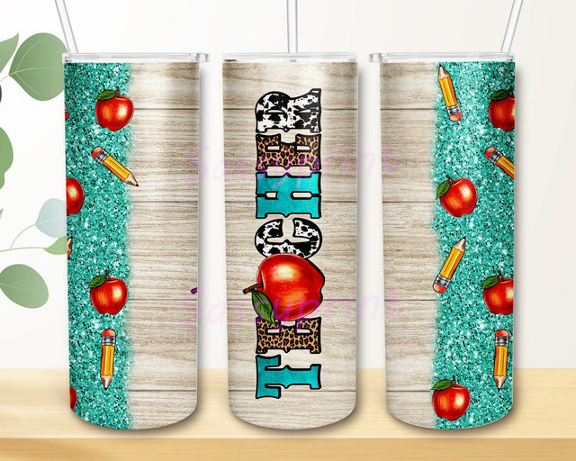 Teacher 20oz Skinny Tumbler Png, School Tumbler, Pencil Png, Apple Png, Teacher Appreciation, Pencil Teacher Tumbler, Teacher Gift Sublimation sassyprint 