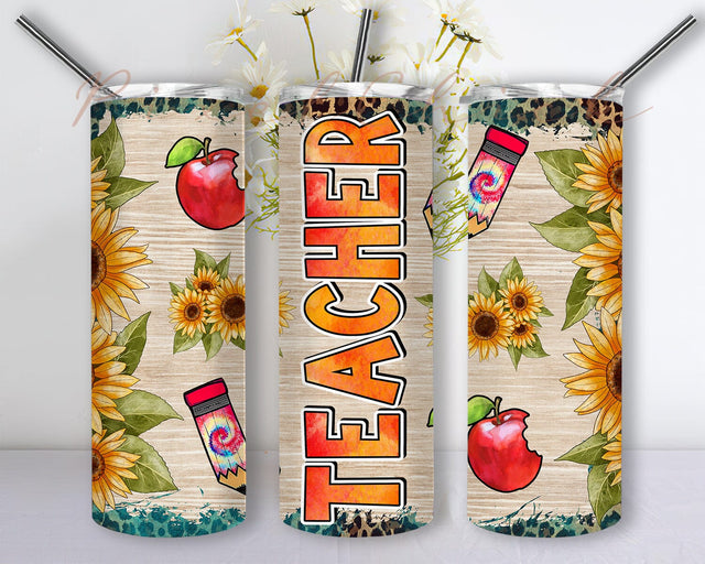Teacher 20oz Skinny Tumbler Png, School Tumbler, Teach Love Png, Teacher Sunflower Tumbler, Pencil Tumbler, Leopard Teach, Back To School Png Sublimation PixelChick 