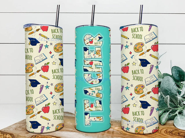 Teacher 20oz Skinny Tumbler Png, Teacher Gift Sublimation Design, School Doodle Seamless Tumbler Png, Back To School Tumbler, Teacher Appreciation Gift Sublimation iStyleDesign 