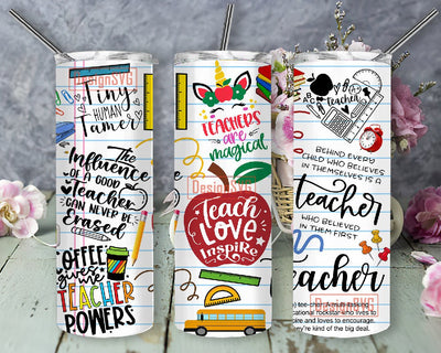 Teacher 20oz Skinny Tumbler Sublimation Design, Back to School Sublimation Wrap, Teach Love Inspire Skinny Tumbler PNG Sublimation DesignSVG 