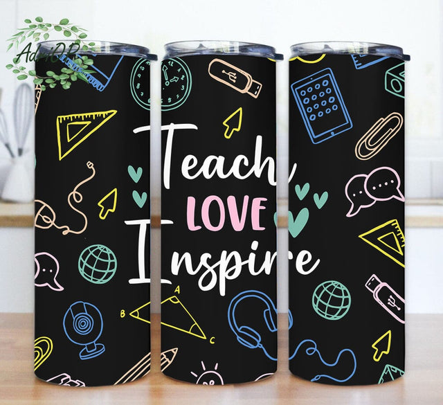 Teacher 20oz Skinny Tumbler, Teach Love Inspire Design Png, Teacher Life Tumbler Design, Blackboard Chalk Tumbler Wrap, Back to School Design Png, Instant Download Sublimation AdriOP 