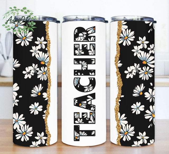 Teacher 20oz Skinny Tumbler, Teacher Daisy Tumbler Png, Daisy Tumbler Wrap, Teacher Life Sublimation Png, Instant Download Sublimation AdriOP 